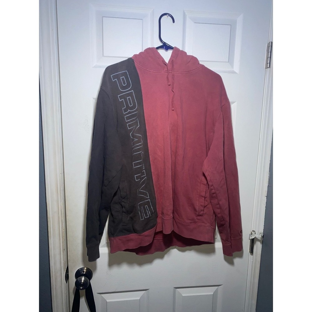 Primitive Hoodie Mens Split Two-Tone Logo Burgundy Brown XL Excellent